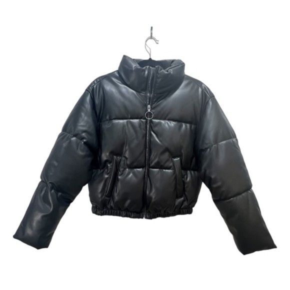 AQUA Faux Leather Puffer Jacket NWT SIZE S - Picture 4 of 6